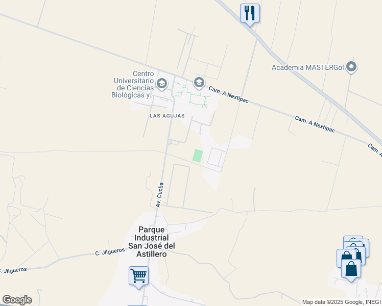 map of restaurants, bars, coffee shops, grocery stores, and more near Camino Ramón Padilla Sánchez in Zapopan