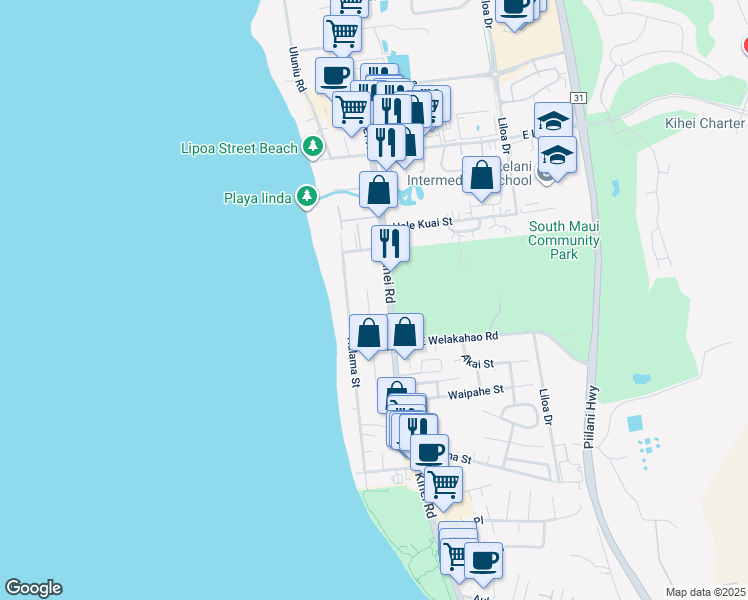 map of restaurants, bars, coffee shops, grocery stores, and more near 1552 North Alaniu Place in Kihei