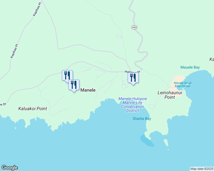 map of restaurants, bars, coffee shops, grocery stores, and more near 79 Kapihaa Drive in Lanai City
