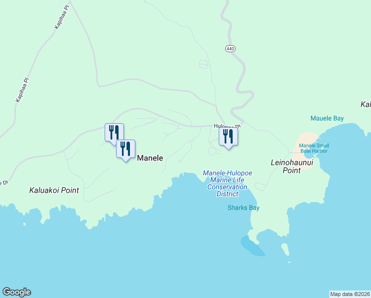 map of restaurants, bars, coffee shops, grocery stores, and more near 1 Manele Bay Road in Lanai City