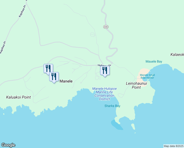 map of restaurants, bars, coffee shops, grocery stores, and more near 77 Kapihaa Drive in Lanai City