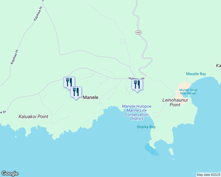 map of restaurants, bars, coffee shops, grocery stores, and more near 75 Kapihaa Drive in Lanai City