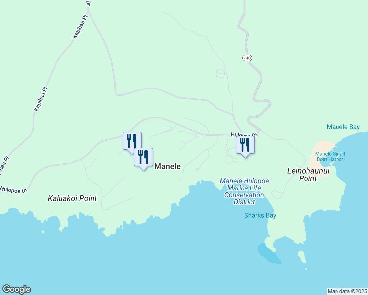 map of restaurants, bars, coffee shops, grocery stores, and more near 57 Polihua Place in Lanai City