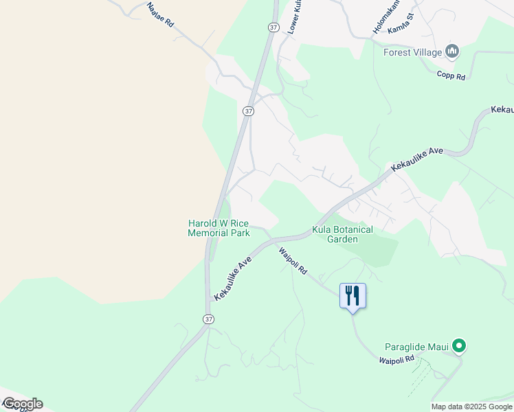map of restaurants, bars, coffee shops, grocery stores, and more near 5787 Lower Kula Road in Kula