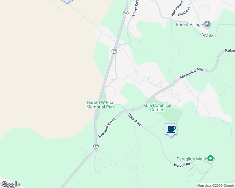 map of restaurants, bars, coffee shops, grocery stores, and more near 5787 Lower Kula Road in Kula