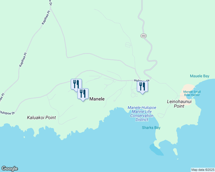map of restaurants, bars, coffee shops, grocery stores, and more near 51 Polihua Place in Lanai City