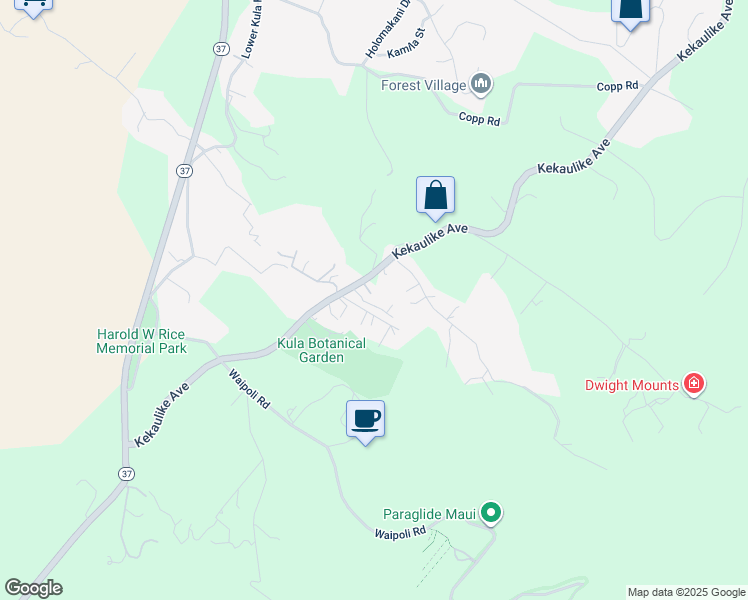 map of restaurants, bars, coffee shops, grocery stores, and more near 800 Kekaulike Avenue in Kula