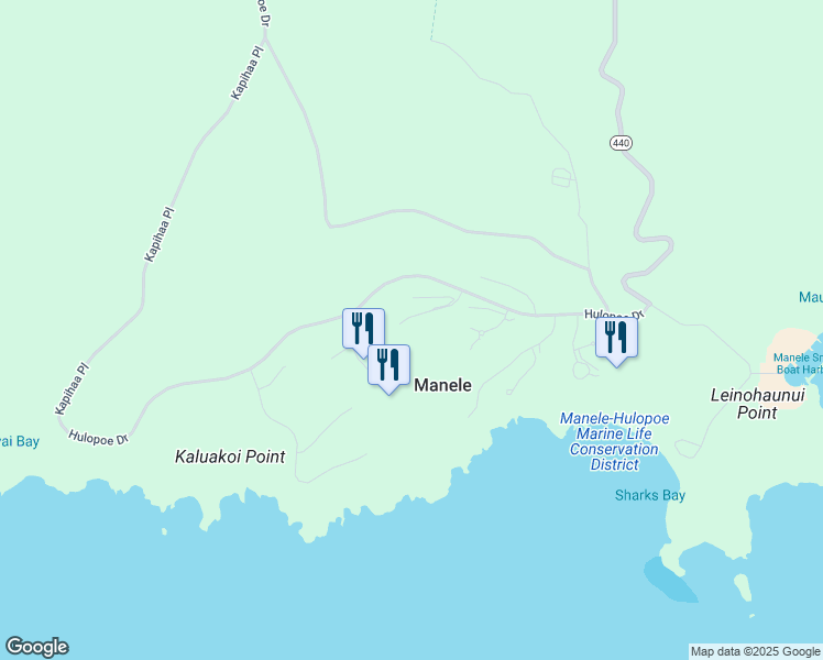 map of restaurants, bars, coffee shops, grocery stores, and more near 83 Lopa Place in Lanai City