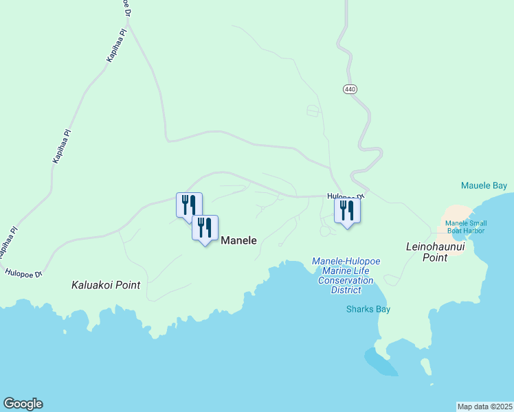 map of restaurants, bars, coffee shops, grocery stores, and more near 61 Polihua Place in Lanai City