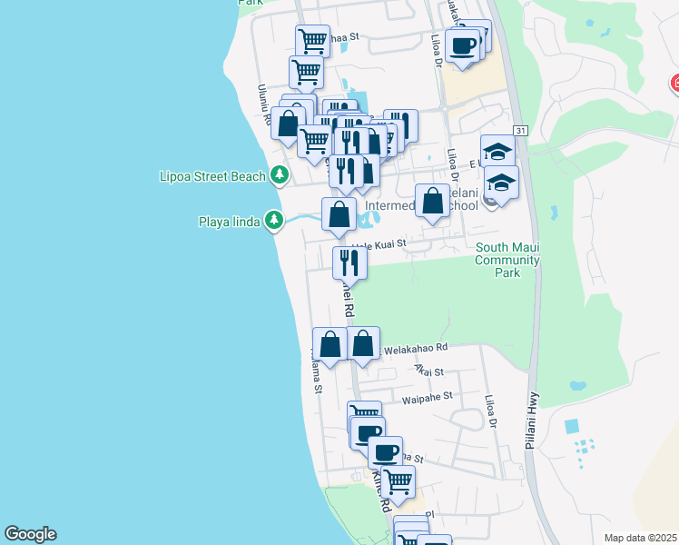 map of restaurants, bars, coffee shops, grocery stores, and more near 1476 South Kihei Road in Kihei