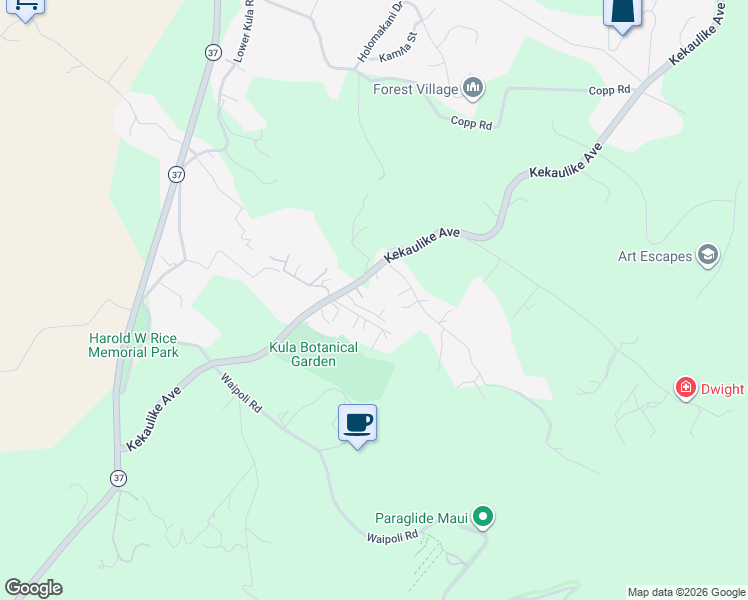 map of restaurants, bars, coffee shops, grocery stores, and more near 850 Kekaulike Avenue in Kula