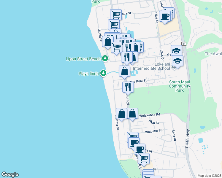 map of restaurants, bars, coffee shops, grocery stores, and more near 1464 Halama Street in Kihei