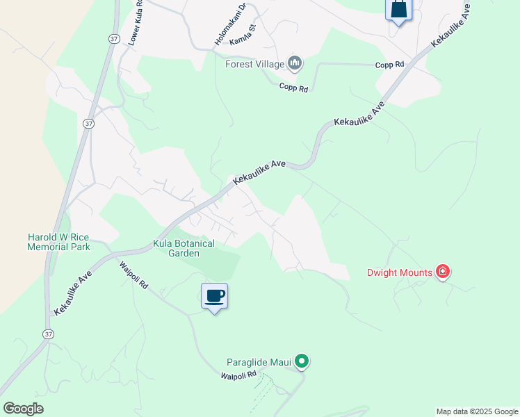 map of restaurants, bars, coffee shops, grocery stores, and more near 115 Alae Road in Kula