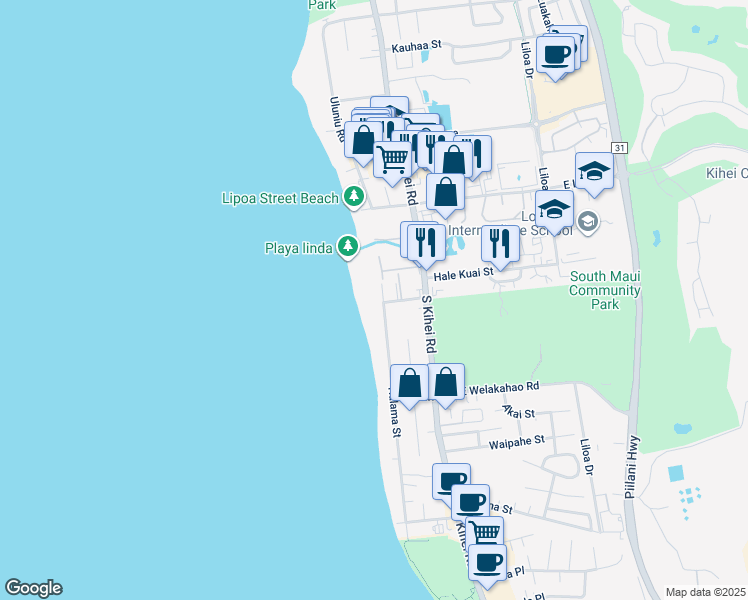 map of restaurants, bars, coffee shops, grocery stores, and more near 1464 Halama Street in Kihei