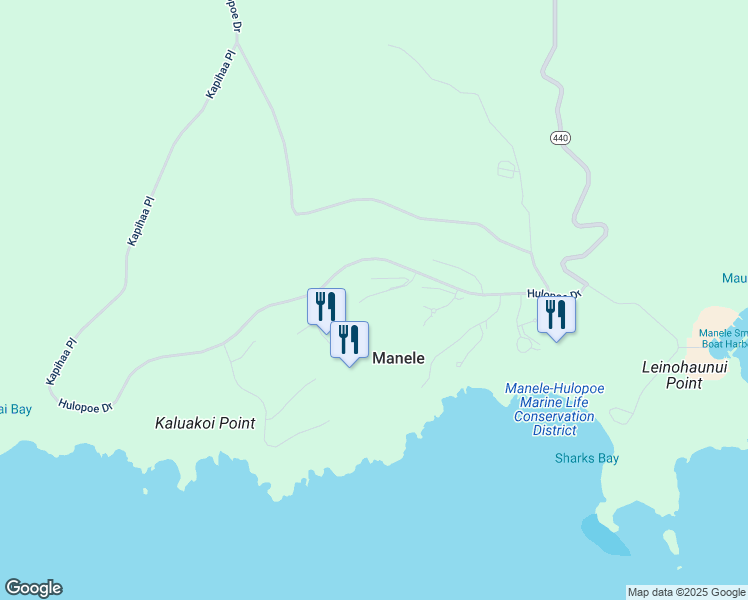 map of restaurants, bars, coffee shops, grocery stores, and more near 83 Lopa Place in Lanai City