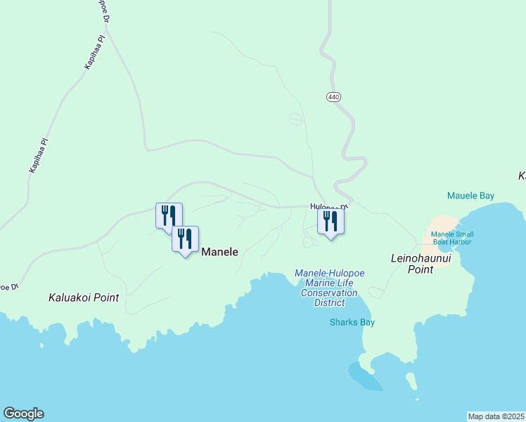 map of restaurants, bars, coffee shops, grocery stores, and more near 15 Polihua Place in Lanai City