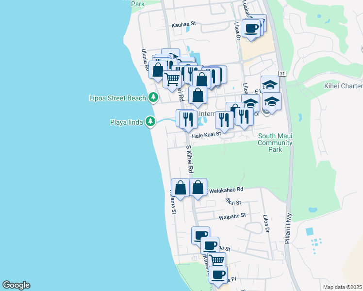 map of restaurants, bars, coffee shops, grocery stores, and more near 1450 South Kihei Road in Kihei