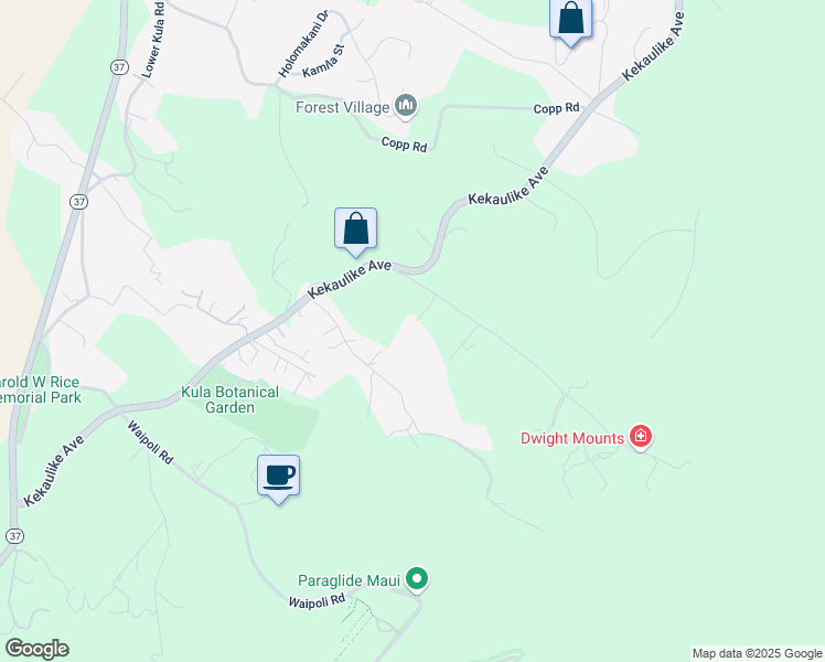 map of restaurants, bars, coffee shops, grocery stores, and more near 160 Waiakoa Road in Kula