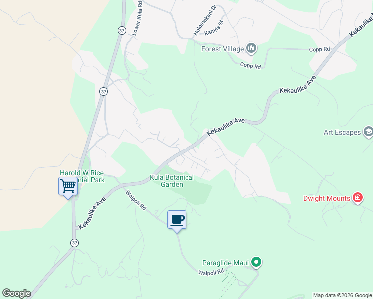 map of restaurants, bars, coffee shops, grocery stores, and more near 750 Kekaulike Avenue in Kula