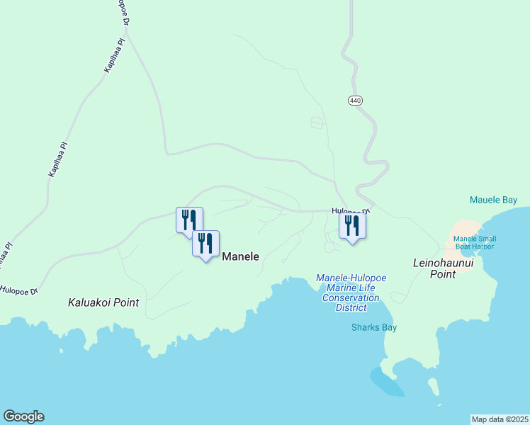 map of restaurants, bars, coffee shops, grocery stores, and more near 5 Polihua Way in Lanai City