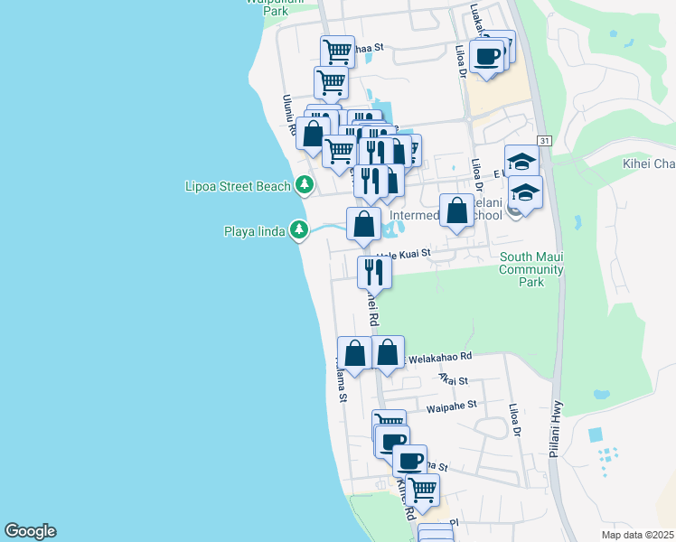 map of restaurants, bars, coffee shops, grocery stores, and more near 1463 Halama Street in Kihei