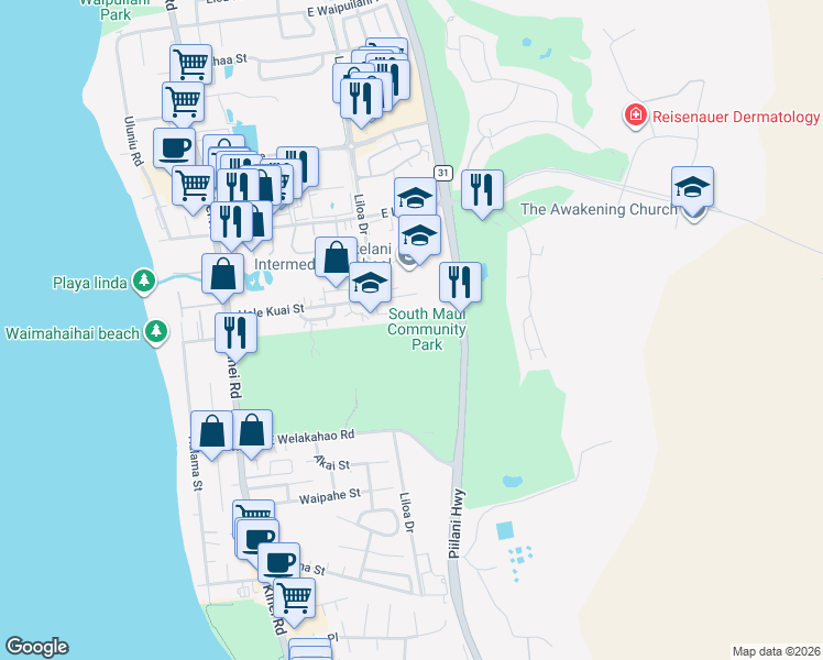 map of restaurants, bars, coffee shops, grocery stores, and more near 476 South Kihei Road in Kihei