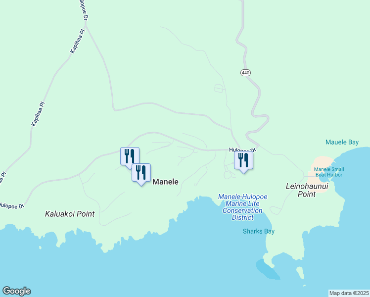 map of restaurants, bars, coffee shops, grocery stores, and more near 5 Polihua Way in Lanai City