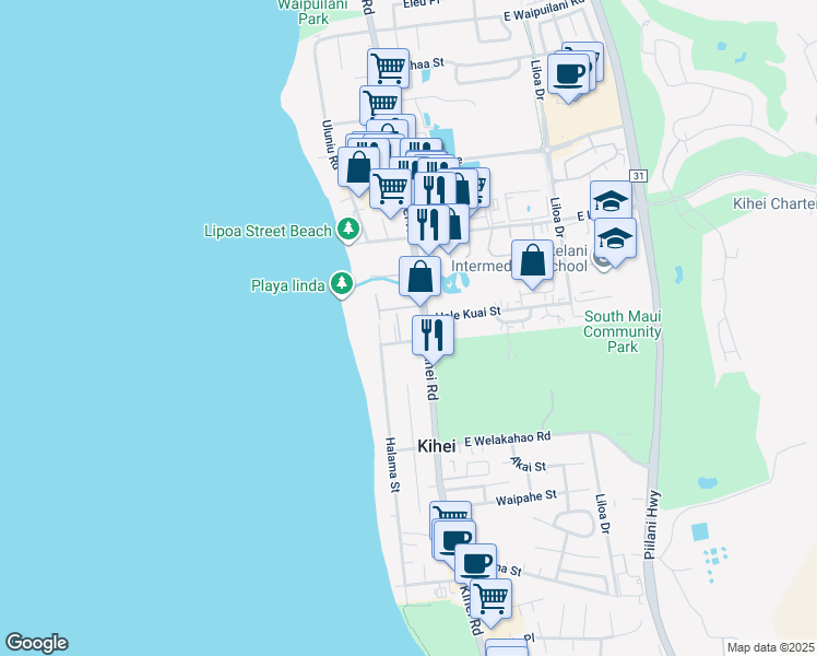 map of restaurants, bars, coffee shops, grocery stores, and more near 1450 South Kihei Road in Kihei