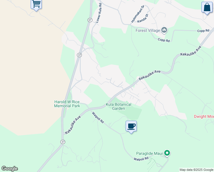 map of restaurants, bars, coffee shops, grocery stores, and more near 0 Polipoli Road in Kula