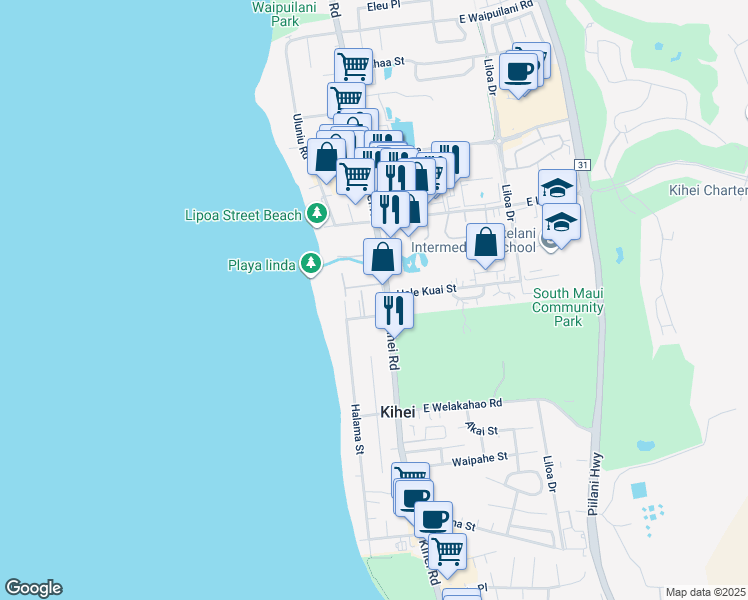 map of restaurants, bars, coffee shops, grocery stores, and more near 1450 South Kihei Road in Kihei