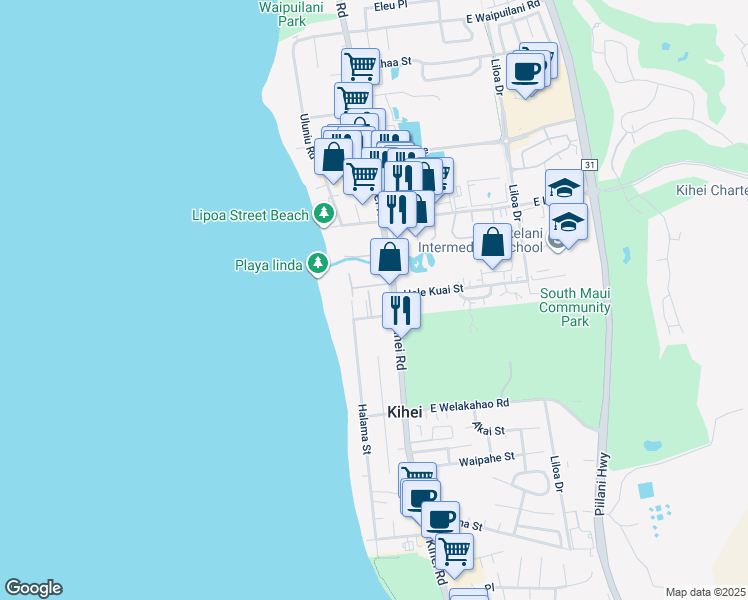 map of restaurants, bars, coffee shops, grocery stores, and more near 1450 South Kihei Road in Kihei