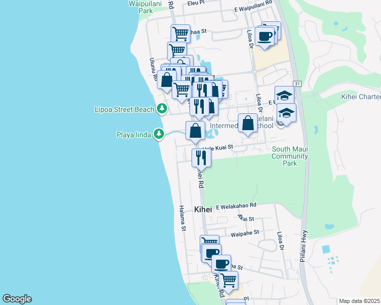 map of restaurants, bars, coffee shops, grocery stores, and more near 1450 South Kihei Road in Kihei