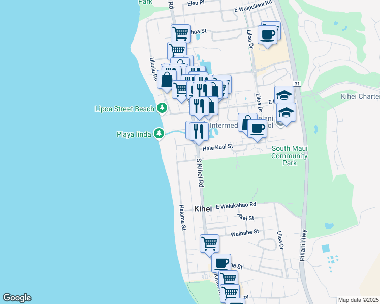 map of restaurants, bars, coffee shops, grocery stores, and more near 1450 South Kihei Road in Kihei
