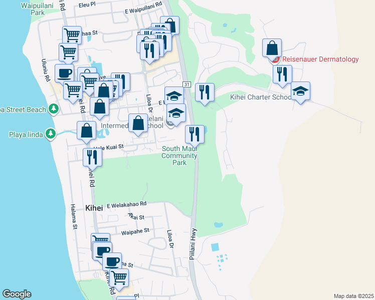 map of restaurants, bars, coffee shops, grocery stores, and more near Makena Road in Maui County