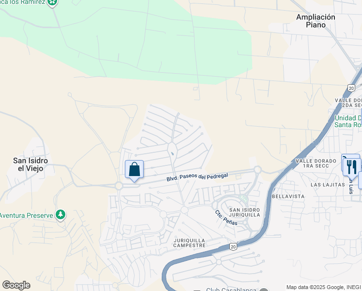 map of restaurants, bars, coffee shops, grocery stores, and more near in Juriquilla