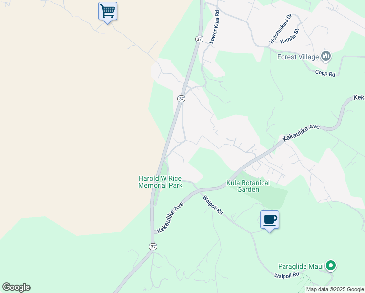 map of restaurants, bars, coffee shops, grocery stores, and more near 5705 Lower Kula Road in Kula