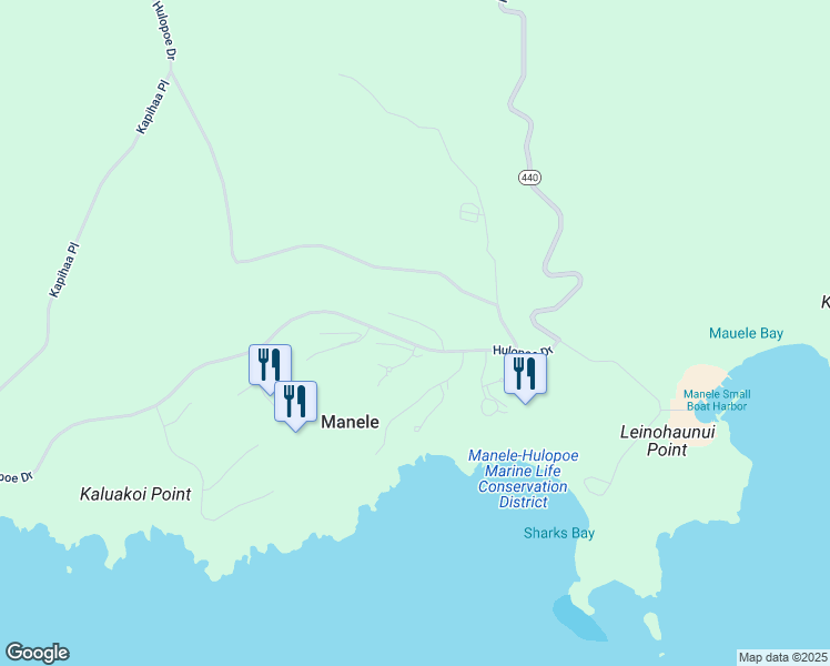 map of restaurants, bars, coffee shops, grocery stores, and more near 212 Hulopoe Drive in Lanai City
