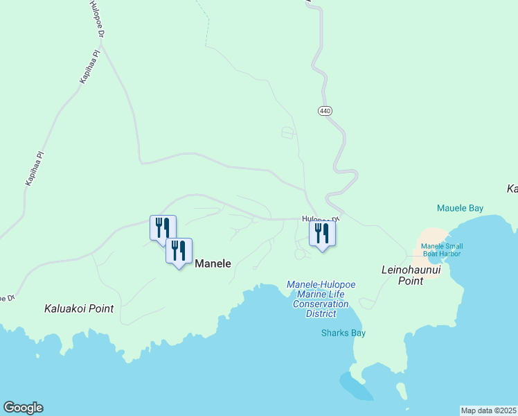 map of restaurants, bars, coffee shops, grocery stores, and more near 212 Hulopoe Drive in Lanai City