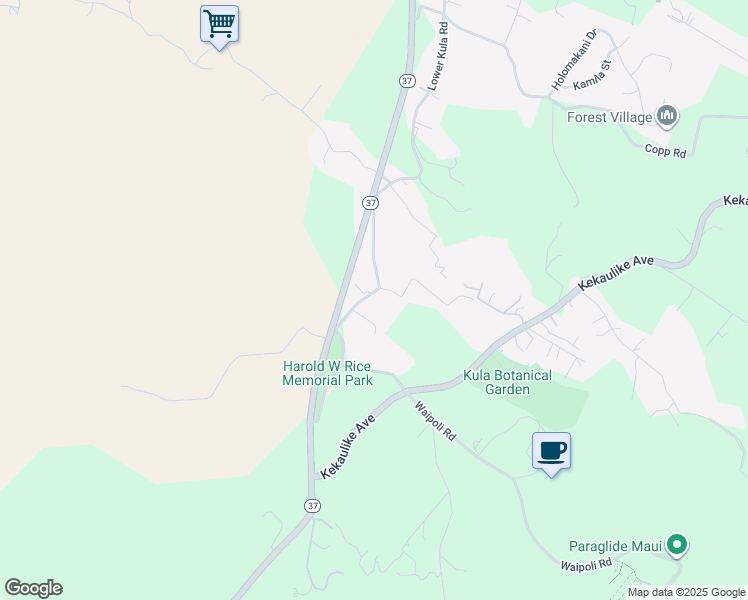 map of restaurants, bars, coffee shops, grocery stores, and more near 5705 Lower Kula Road in Kula