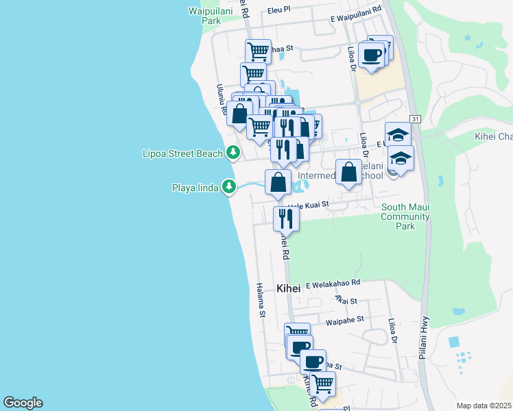map of restaurants, bars, coffee shops, grocery stores, and more near 51 West Kapu Place in Kihei