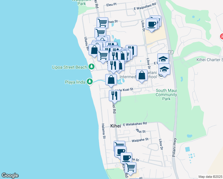 map of restaurants, bars, coffee shops, grocery stores, and more near 1450 South Kihei Road in Kihei