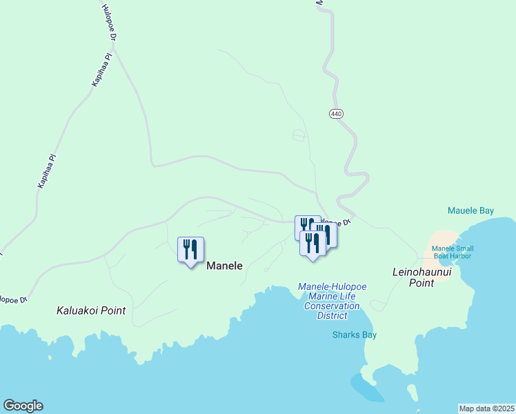 map of restaurants, bars, coffee shops, grocery stores, and more near 226 Hulopoe Drive in Lanai City