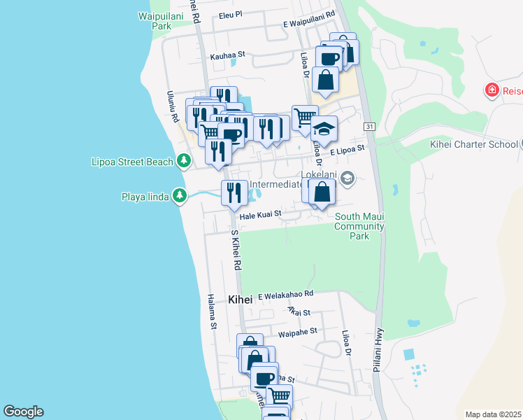 map of restaurants, bars, coffee shops, grocery stores, and more near 61 Hale Kuai Street in Kihei