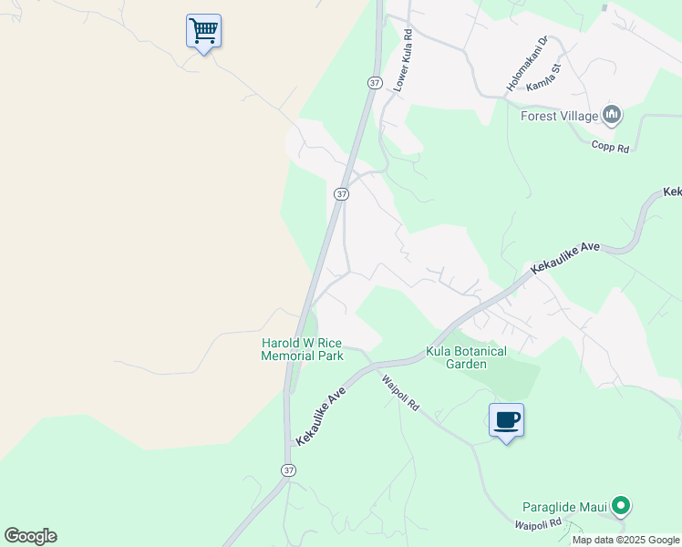 map of restaurants, bars, coffee shops, grocery stores, and more near 5702 Lower Kula Road in Kula