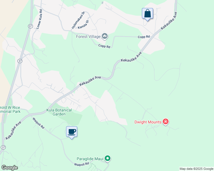 map of restaurants, bars, coffee shops, grocery stores, and more near 0 Waiakoa Road in Kula