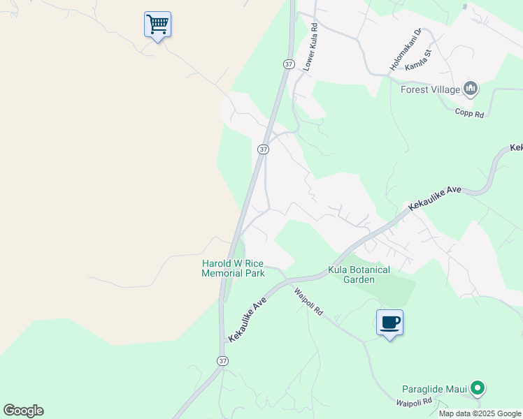 map of restaurants, bars, coffee shops, grocery stores, and more near 5702 Lower Kula Road in Kula