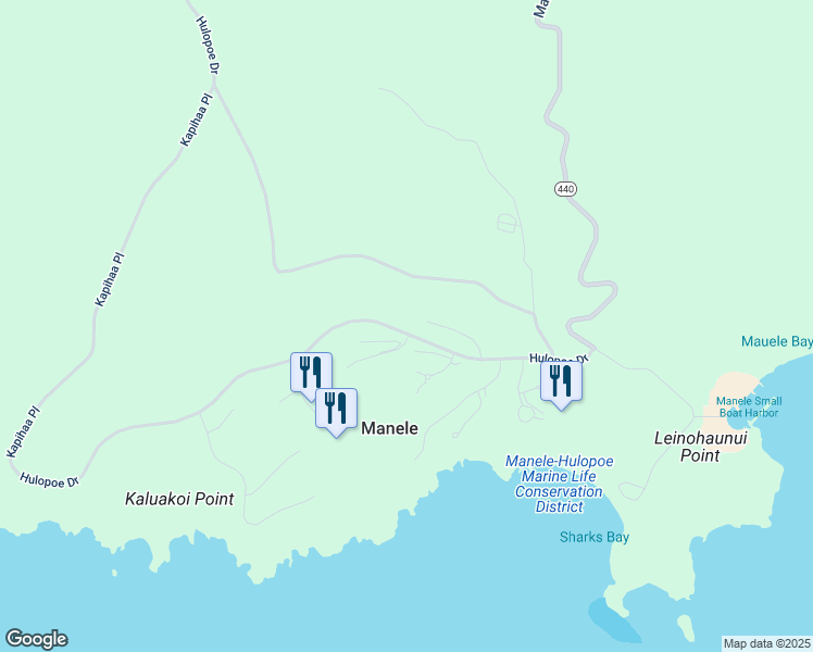 map of restaurants, bars, coffee shops, grocery stores, and more near 276 Hulopoe Drive in Lanai City