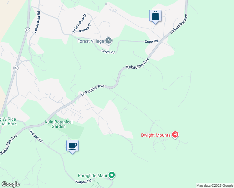 map of restaurants, bars, coffee shops, grocery stores, and more near 0 Waiakoa Road in Kula