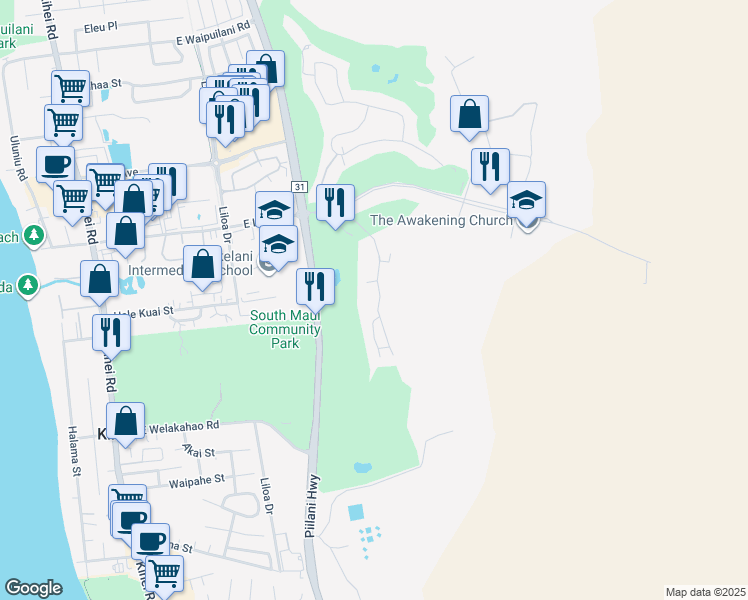 map of restaurants, bars, coffee shops, grocery stores, and more near in Kihei