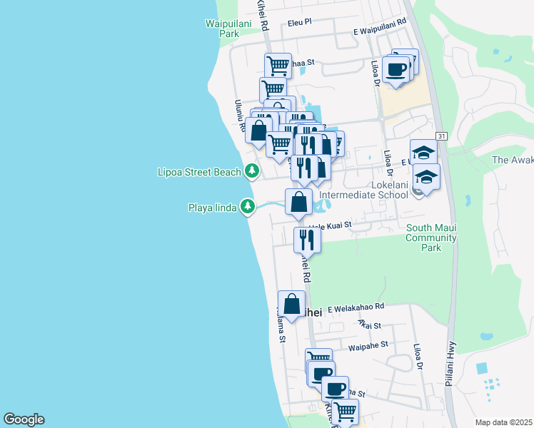 map of restaurants, bars, coffee shops, grocery stores, and more near 83 West Kapu Place in Kihei
